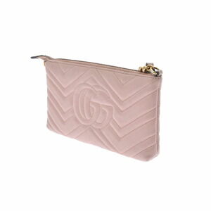 Gucci Marmont Shoulder Wallet Calfskin Bag Pink Chain GG